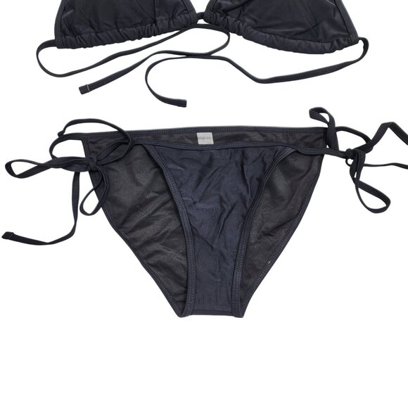 Black Bikini Set With Adjustable Swimsuit Triangle Top Tie-Side Bottoms Size M - Picture 2 of 5